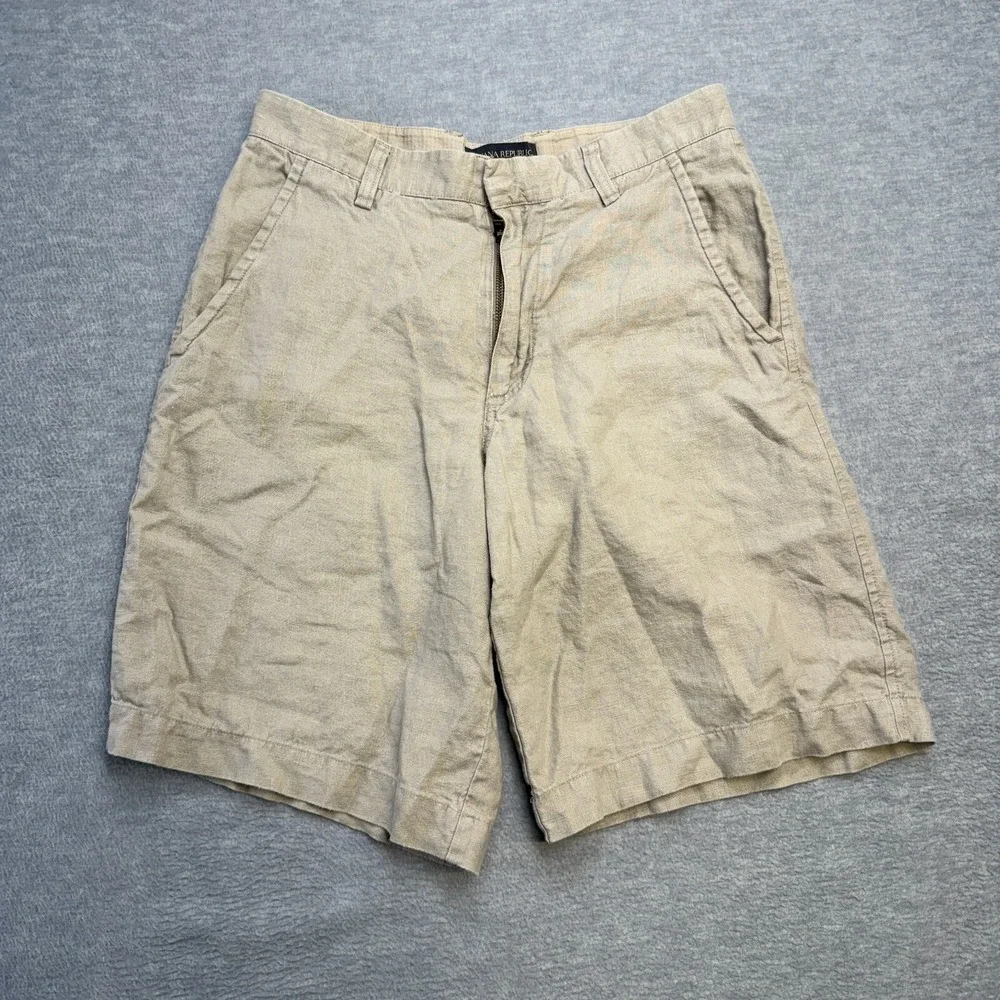 Y2K Banana Republic Shorts Mens 30 Khaki Beige Linen‎ Bermuda Chinos Beachy 10